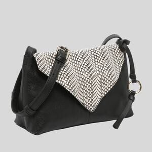 🧡SALE Vince Camuto Judd Pebbled Black Leather Crossbody Purse Snake Print Flap
